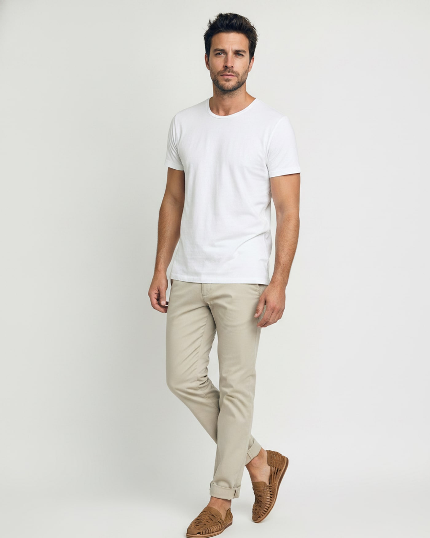 AI-generated product photo: Nisolo: Tobacco leather huarache sandals